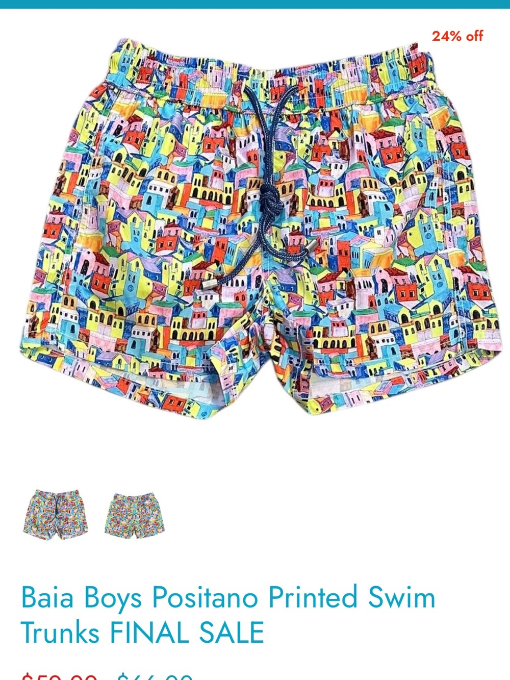 Boys Baia Positano Printed Swim Trunks - Multicolor. Medium